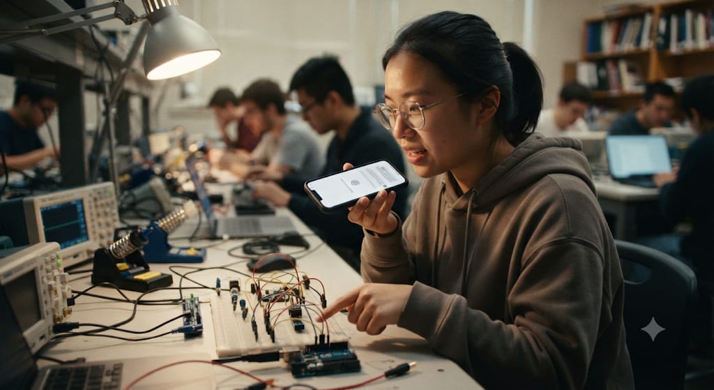 Person using ChatGPT mobile app voice mode for real-time problem solving.