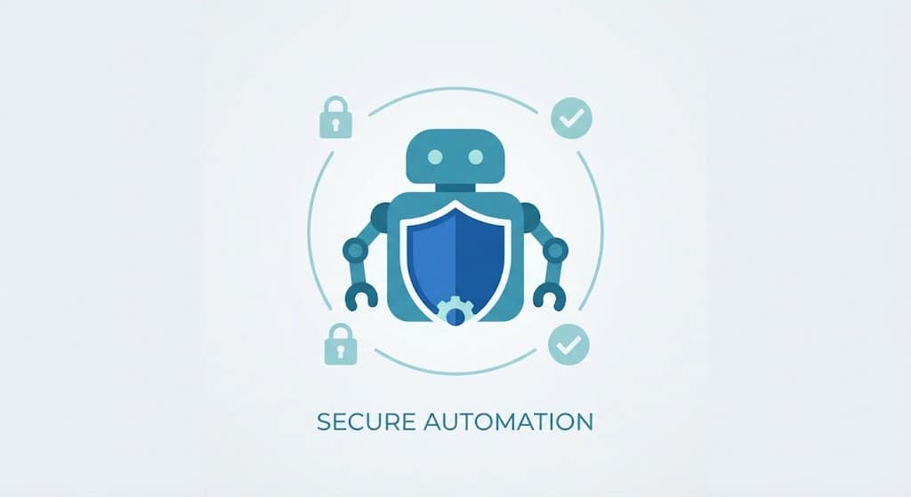 Shield icon over a bot representing security and risk management for automation bots