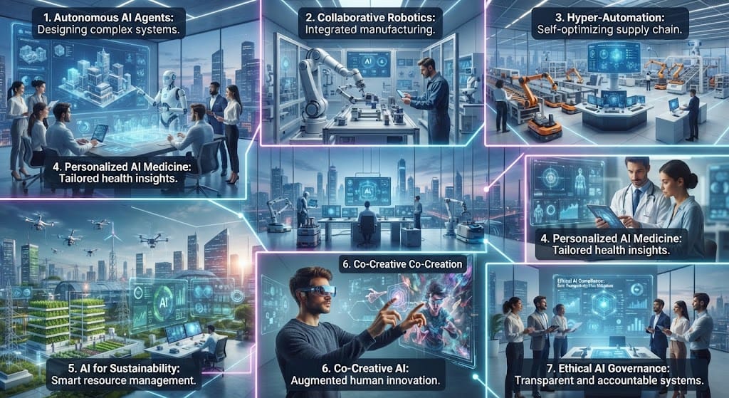 7 artificial intelligence trends in 2026 including generative AI agents robotics and automation