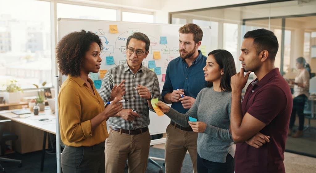 Cross-functional team planning an AI governance rollout