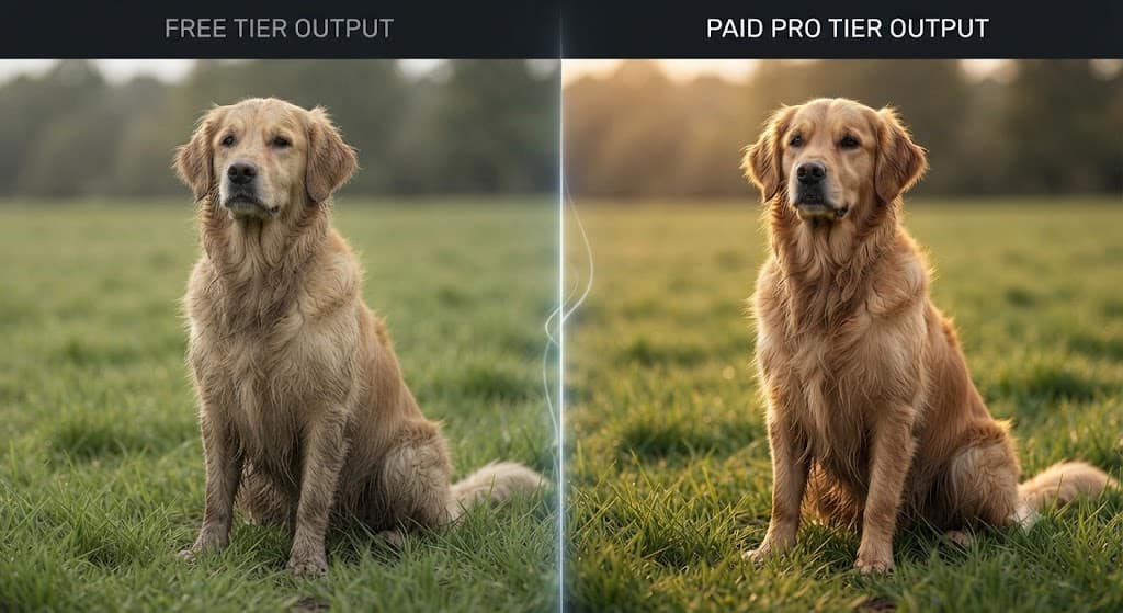 Side-by-side comparison of free vs paid AI image generator output quality