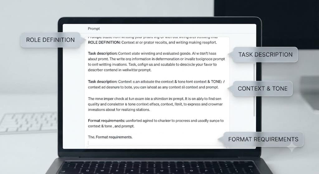 Example of a detailed prompt structure for getting better output from an AI content generator