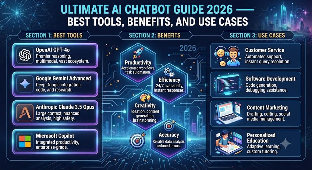 Ultimate AI chatbot guide 2026 — best tools, benefits, and use cases
