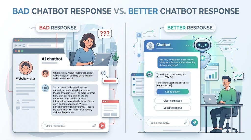 Good and bad chatbot responses comparison for customer support